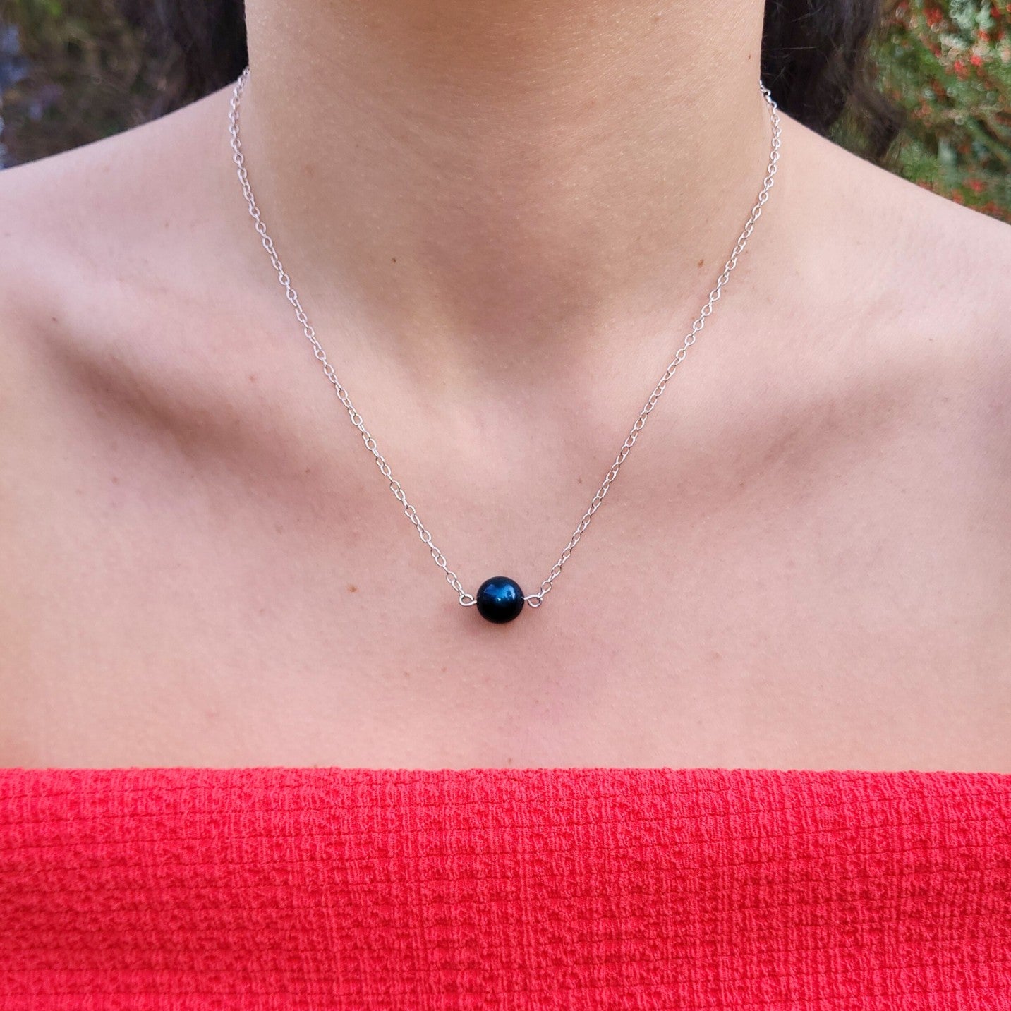 Petrol Blue Pearl  Silver Necklace