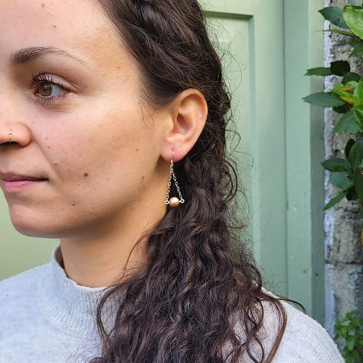 Pearl & Silver Chain Earrings