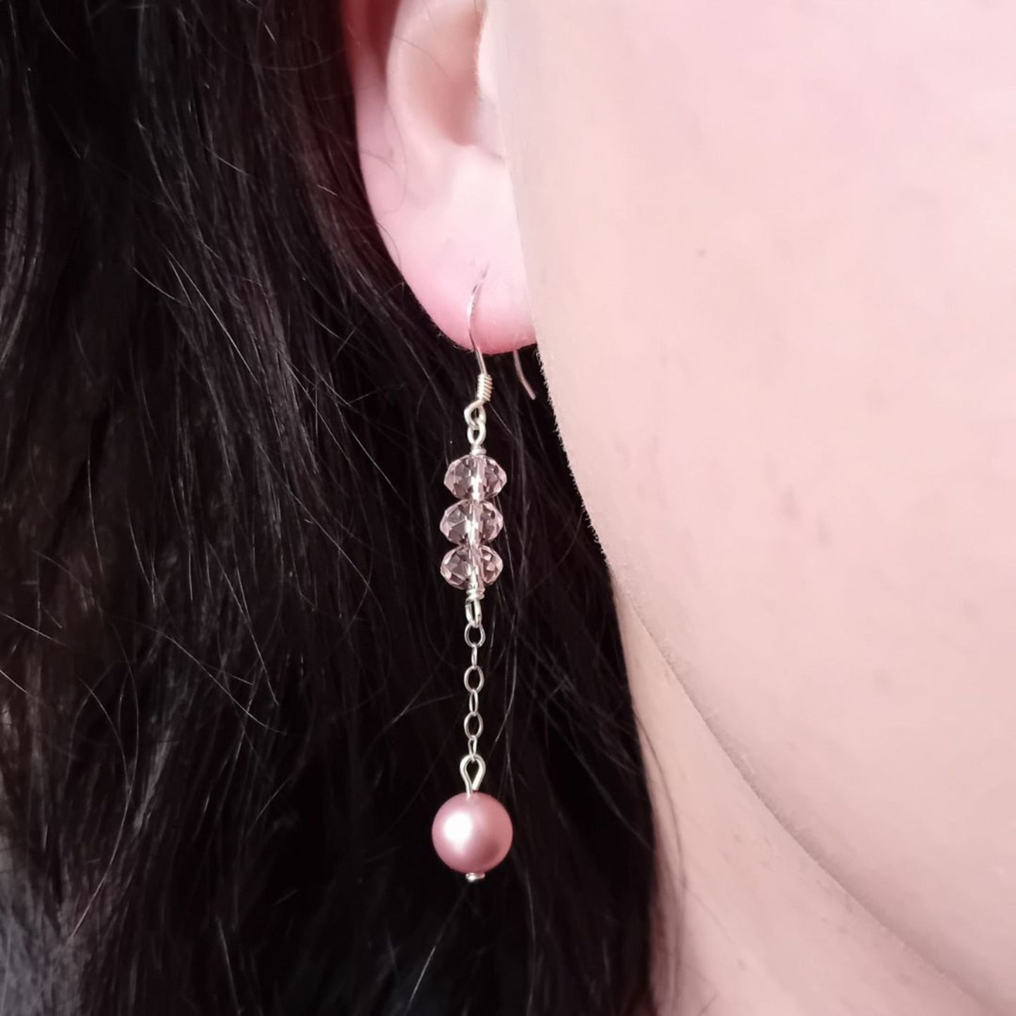 Pink Crystal Pearl Earrings
