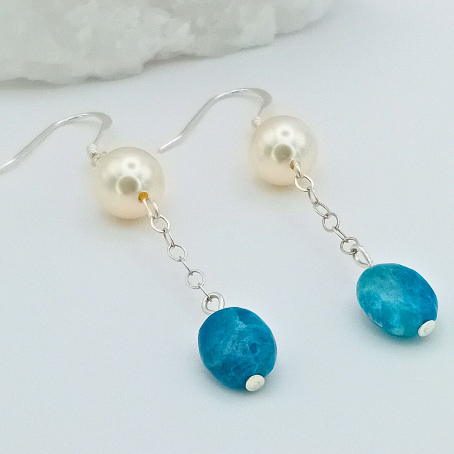 Larimar and Pearl Earrings