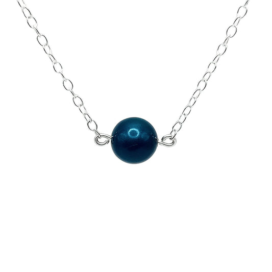 Petrol Blue Pearl  Silver Necklace