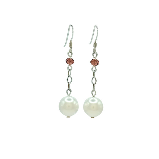 Dark Rose Crystal & Pearl Earrings