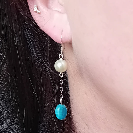 Larimar and Pearl Earrings